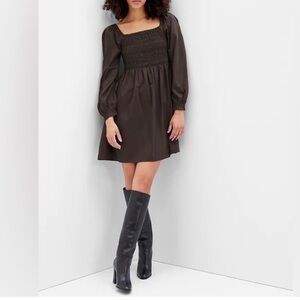 gap brown smocked puff dress